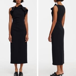 Acler Warfield 3D ruffle midi ruched dress in black